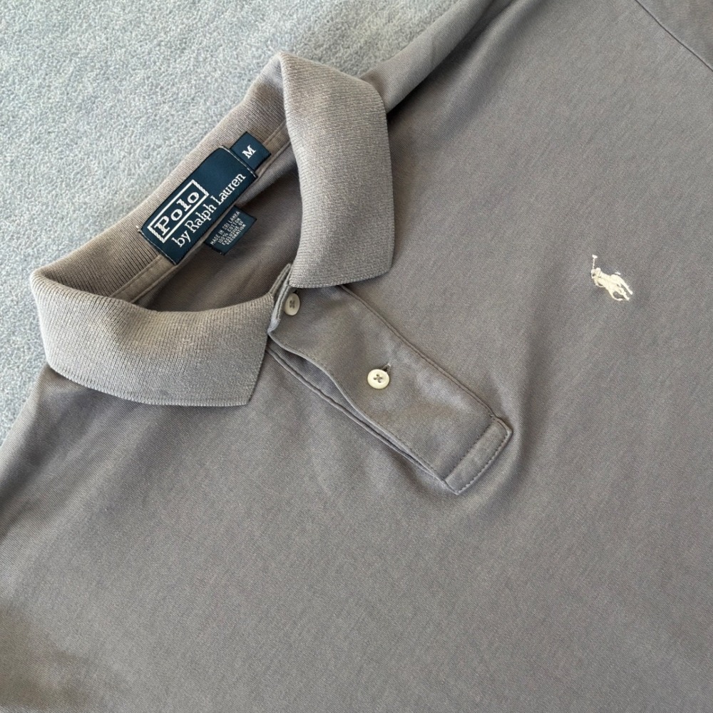 Polo Ralph Lauren Mens Medium Taupe Grey Short Sleeve Cotton Polo Shirt Logo